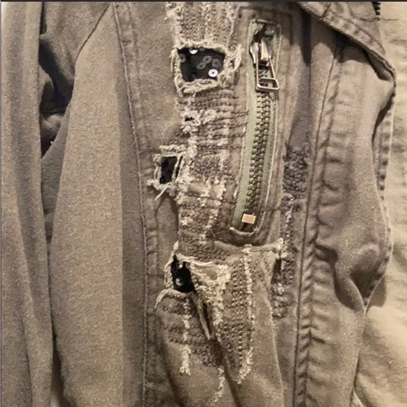 Distressed Green Army Style Jacket with Light Sequin - Picture 3 of 6